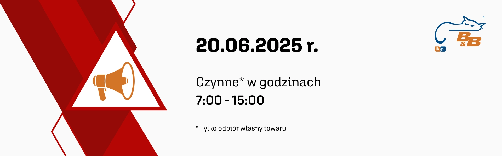 Informacja o godzinach otwarcia w dniu 20.06.2025 r. - baner