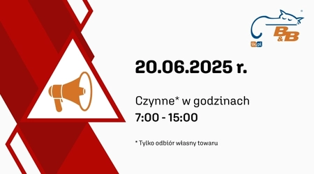 Informacja o godzinach otwarcia w dniu 20.06.2025 r.