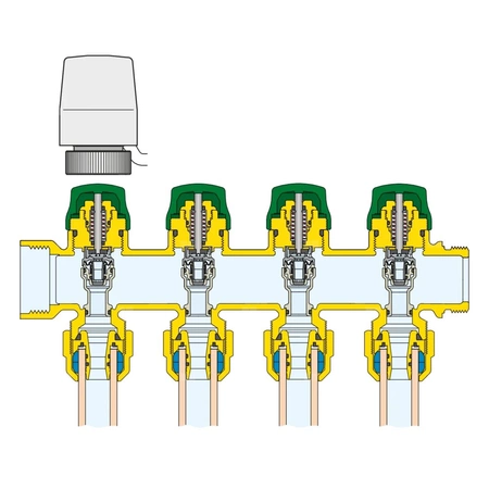 DYNAMICAL  - Zespół rozdzielaczy 1" x 4 wyjścia, 3/4" M