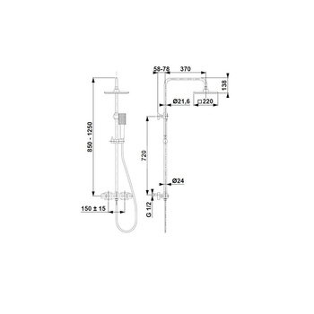 Zestaw natryskowy przesuwny KFA Armatura LOGON czarny, wąż 1500 mm, z deszczownicą