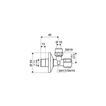 Regulacyjny zawór kątowy COMFORT 3/8" chrom bez ASAG