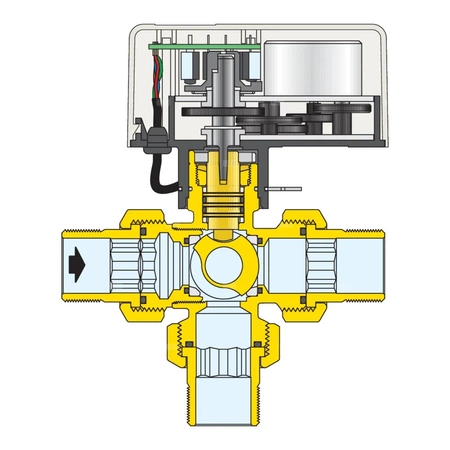 Trójdrożny kulowy zawór strefowy z napędem, wersja z obejściem 1/2"-230V