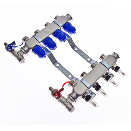 Rozdzielacz do ogrzewania podłogowego QIK Optimo MAGNET III - RNZT-2-50-M 15-obieg. inox GW 1'' x GZ 3/4'' + przepływomierz