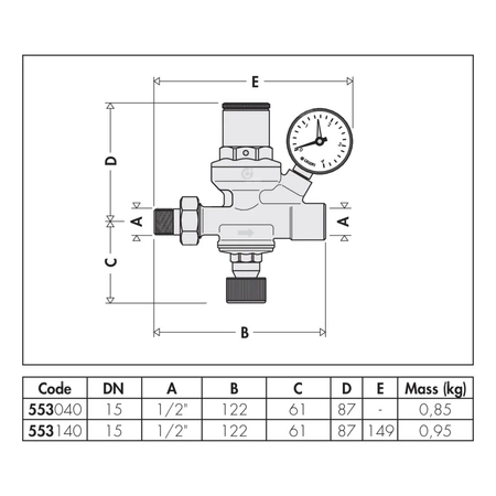 Automatyczny zawór do napełniania instalacji 1/2'' z przyłączem manometru 1/4'' GW