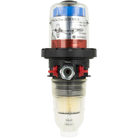 Filtr olejowy AFRISO FloCo-Top-2CM MS-5 zintegrowany z odpowietrznikiem fi 3/8'' x 3/8'' GW x GZ, z wkładem opticlean, maks. przepływ 100 l/h