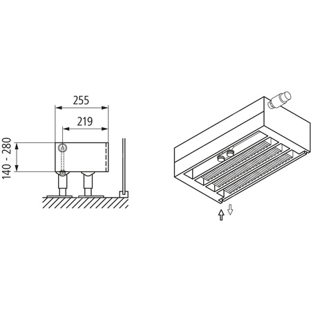 Konwektor Kermi V-Kon S Typ44 BH280x255x1300mm QN2817, weiß, 6 bar, m. Abd., Vent. re