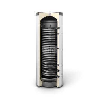 Zbiornik buforowy stojący GALMET SG(B) pojemność 400 l z wężownicą, izolacja: pianka poliuretanowa, kolor: skay biały