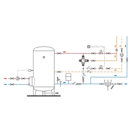 Regulowany termostatyczny zawór mieszający z wymiennym wkładem do systemów scentralizowanych. Z zaworami zwrotnymi 1 1/4"