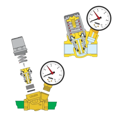 Regulator ciśnienia CALEFFI 533H, GW 3/8'', 16 bar, wersja skośna