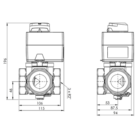 Zawór obrotowy trójdrogowy AFRISO ARV 387 Vario ProClick, mieszający, Siłownik elektryczny ARM 343, DN 50