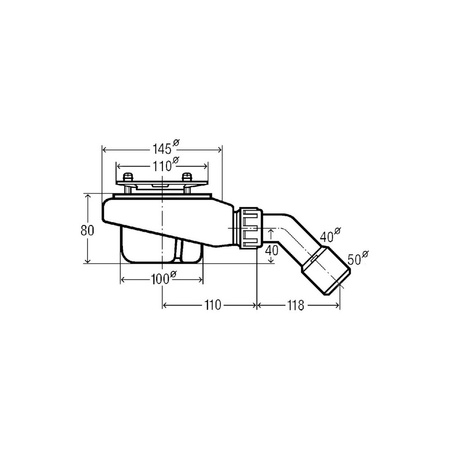 Tempoplex-odpływ jednostka funkcyjna nr wzoru 6961.1 DN: 40/50 H: 80 do płytkich brodzików z otworem odpływowym fi 90