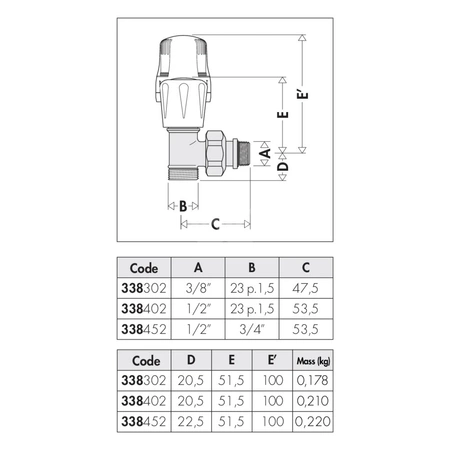 Kątowy zawór grzejnikowy przystosowany do rur miedzianych oraz rur z tworzyw sztucznych 3/8"