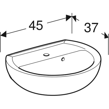 Umywalka mała Koło Rekord z asymetrycznym przelewem: 45x37cm, Otwór na baterię=Na środku, Przelew=Widoczny, Biały