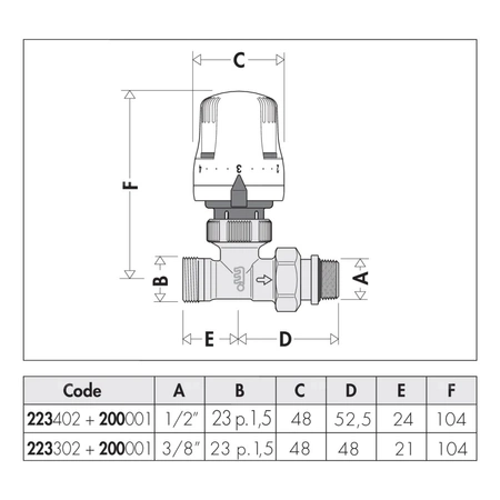 Grzejnikowy zawór termostatyczny prosty do rur miedzianych oraz z tworzyw sztucznych 1/2"