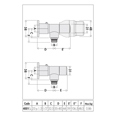 HIGH-STYLE para zaworów dekoracyjnych. Wykończenie: chrom 1/2" 23 p. 1.5
