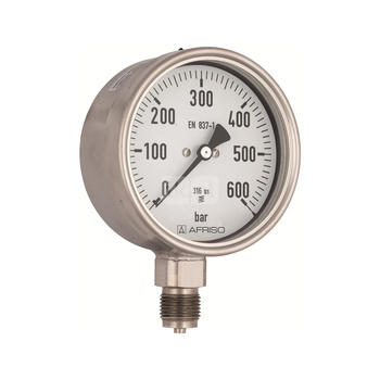 Manometr z rurką Bourdona AFRISO RF chemiczny 0/600 bar G1/2B radialne fi 100 mm, kl. 1,0%