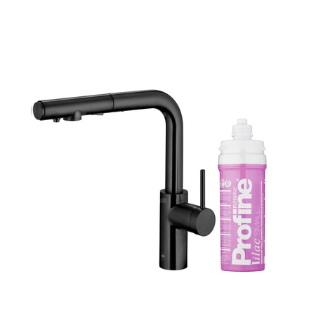 DUERO PURE BASIC PULL-OUT BATERIA KUCHENNA Z FUNKCJĄ FILTRACJI WODY I WYCIĄGANĄ WYLEWKĄ, CZARNA + ZESTAW FILTRUJĄCY PROFINE LILAC S