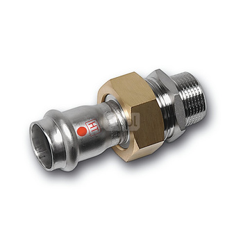 Śrubunek SANHA NiroTherm Industry z uszczelką i nakrętką z mosiądzu trzyczęściowy, stal nierdzewna, 18 mm x 1/2'' (zw x GZ)