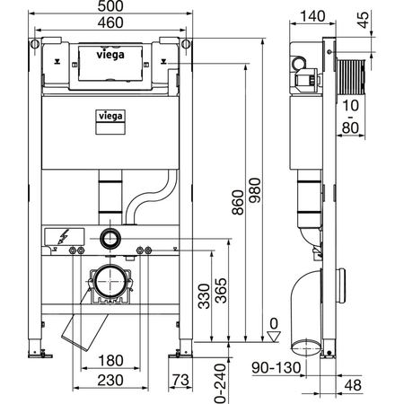 Stelaż podtynkowy do WC VIEGA 85301, 980 x 500 x 140 mm, ze spłuczką