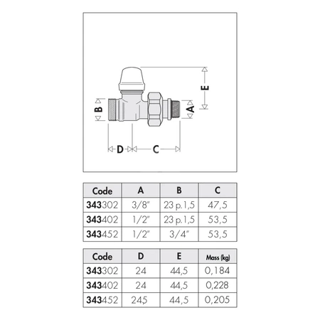 Grzejnikowy zawór odcinający prosty do rur miedzianych oraz z tworzyw sztucznych 1/2" 23 p.1,5