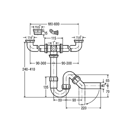Złącze odpływowe przeznaczenie: zlewozmywak podwójny, tworzywo sztuczne, nr wzoru 7928.520