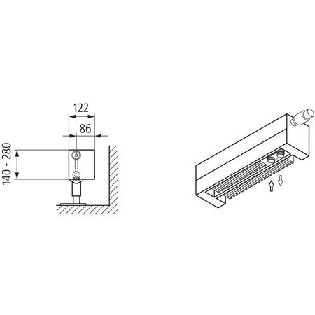 Konwektor Kermi V-Konvektor Typ22 BH140x122x2000mm QN1454, weiß, 6 bar, o. Abd., Vent. re