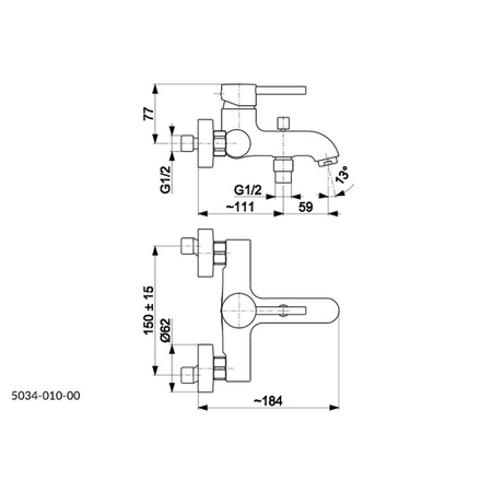 Bateria wannowa ścienna KFA Armatura MOZA, kolor czarny