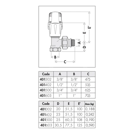 Kątowy zawór grzejnikowy do rur stalowych 3/8"