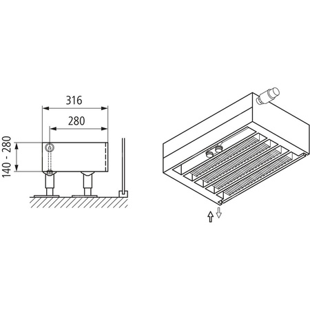 Konwektor Kermi V-Kon S Typ55 BH280x316x1900mm QN5453, weiß, 6 bar, o. Abd., Vent. re