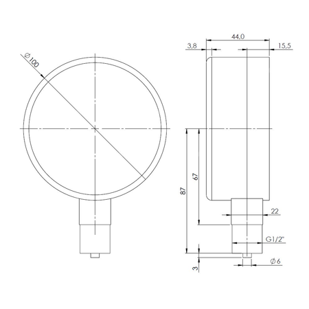 Ciśnieniomierz różnicowy AFRISO KP D201 -600/0 mbar mosiądz G1/2B radialne fi 100, kl. 1.6%