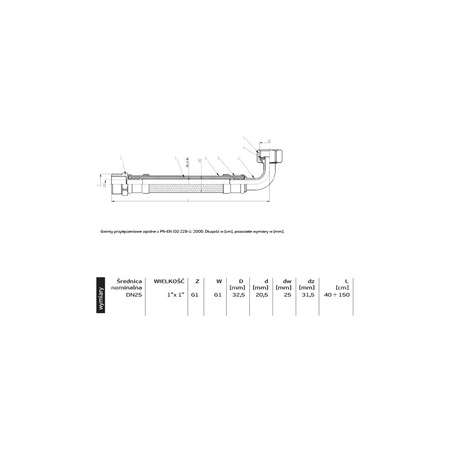 Wąż przyłączeniowy elastyczny PERFEXIM PHA-9156 DN 25, GW x GZ, 1'' x 1'', długość 1000 mm