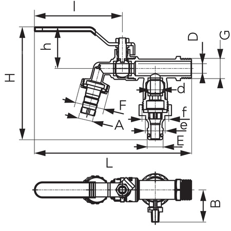 Zawór kulowy FERRO F-COMFORT czerpalny 3/4'' x 1'' GZ x szybkozłącze, uchwyt: dźwignia