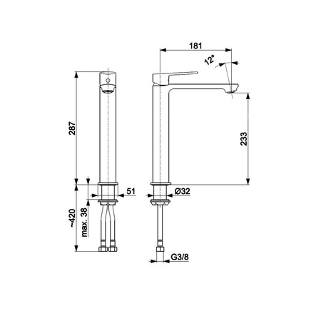 Bateria umywalkowa stojąca nablatowa KFA Armatura AGAT click clack, chrom, montaż blat / otwór na baterię