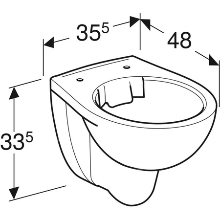 REKORD Miska ustępowa wisząca lejowa, Rimfree, krótka 48cm (deski tylko z montażem od góry)
