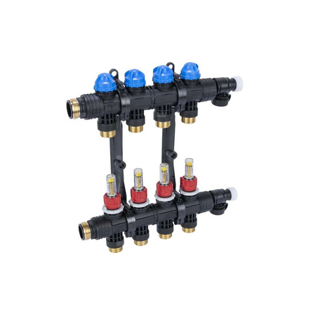 Rozdzielacz do ogrzewania podłogowego AFRISO ProCalida EF1 K 4-obieg. poliamid GZ 1'' x euroconus 3/4'' + przepływomierz + zawór napełn/spust