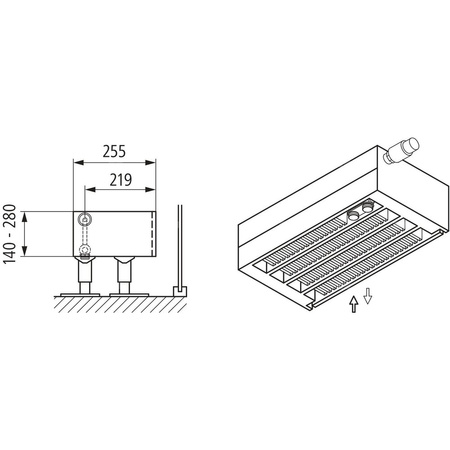 Konwektor Kermi V-Kon S Typ44 BH140x255x1800mm QN2470, weiß, 6 bar, m. Abd., Vent. re