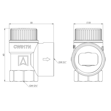 Zawór bezpieczeństwa AFRISO MSW sprężynowy mosiądz 6 bar GW x GW 3/4'' x 1''