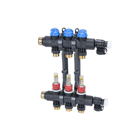 Rozdzielacz do ogrzewania podłogowego AFRISO ProCalida EF1 K 3-obieg. poliamid GZ 1'' x euroconus 3/4'' + przepływomierz + zawór napełn/spust