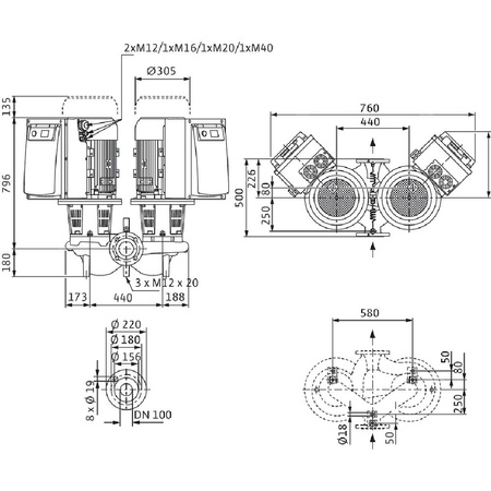 Pompa obiegowa WILO CronoTwin-DL-E 100/145-11/2 IE4 typu in-line z silnikiem znormalizowanym 50/60 Hz, moc silnika 11kW 20.7 A 2900 obr/min, wlot Kołnierz DN 100
