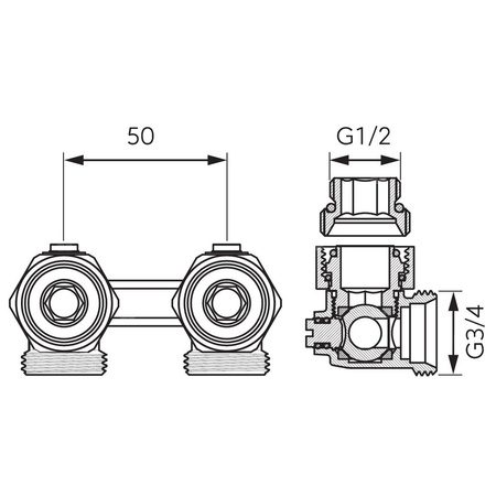 Zestaw termostatyczny kątowy do grzejników dolnozasilanych z głowicą GT20
