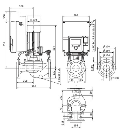 Pompa obiegowa WILO Stratos GIGA 2.0-I 100/1-9/3,0-R1 typu in-line z silnikiem znormalizowanym 50/60 Hz, moc silnika 2.6kW 4.4 A 1500 obr/min, wlot Kołnierz DN 100