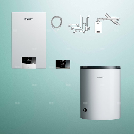 Pakiet - Kocioł gazowy jednofunkcyjny VAILLANT ecoTEC plus VC 25CS/1-5 kondensacyjny wiszący 2.8 - 26.4 kW+ Zestaw powietrzno-spalinowy + RegulatorsensoCOMFORT 720f + Zasobnik c.w.uVIH R 120/6 B