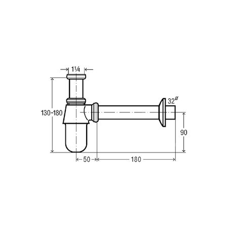 Syfon butelkowy mosiądz, nr wzoru 5753 G: 1¼ DN: 32 wykonanie: chromowane