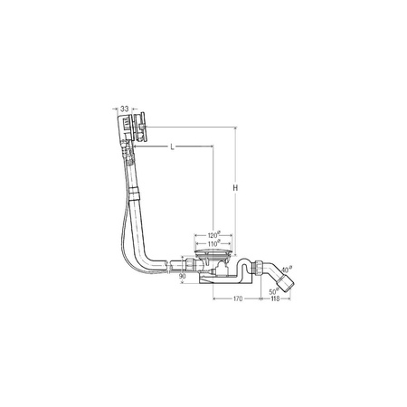 Rotaplex Trio-komplet odpływowo-przelewowy Visign RT5 nr wzoru 6141.60 DN: 40/50 długość cięgna Bowdena: 725 L: 150–400 H: 180–430 wanna z odpływem pośrodku do wanien z otworem odpływowym fi 90