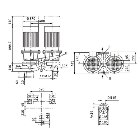 Pompa obiegowa WILO CronoTwin-DL 65/220-22/2-IE3 typu in-line z silnikiem znormalizowanym 50 Hz, moc silnika 22kW 38 A 2900 obr/min, wlot Kołnierz DN 65