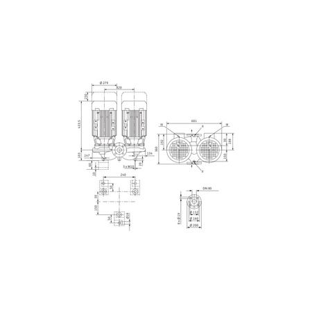 Pompa obiegowa WILO VeroTwin-DPL 80/120-5,5/2-IE3 typu in-line z silnikiem znormalizowanym 50 Hz, moc silnika 5.5kW 10.5 A 2900 obr/min, wlot Kołnierz DN 80