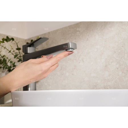 Bateria Malaga, umywalkowa, nablatowa ze spustem klik-klak, PVD gun metal grey