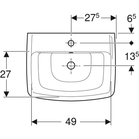 Umywalka Koło Rekord, kształt geometryczny: 55x42cm, Otwór na baterię=Na środku, Przelew=Widoczny, Biały