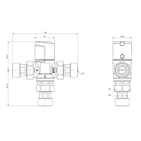 Zawór regulacyjny termostatyczny do wody ciepłej AFRISO ATM 361 ze śrubunkami mosiądz GZ 1'', DN 20, zakres temp. 20-43'C, Kvs 1.6 m3/h, maksymalna temperatura 90'C, maksymane ciśnienie 10 bar