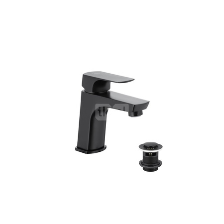 Bateria umywalkowa stojąca KFA Armatura MOKAIT click clack, czarny, montaż blat / otwór na baterię